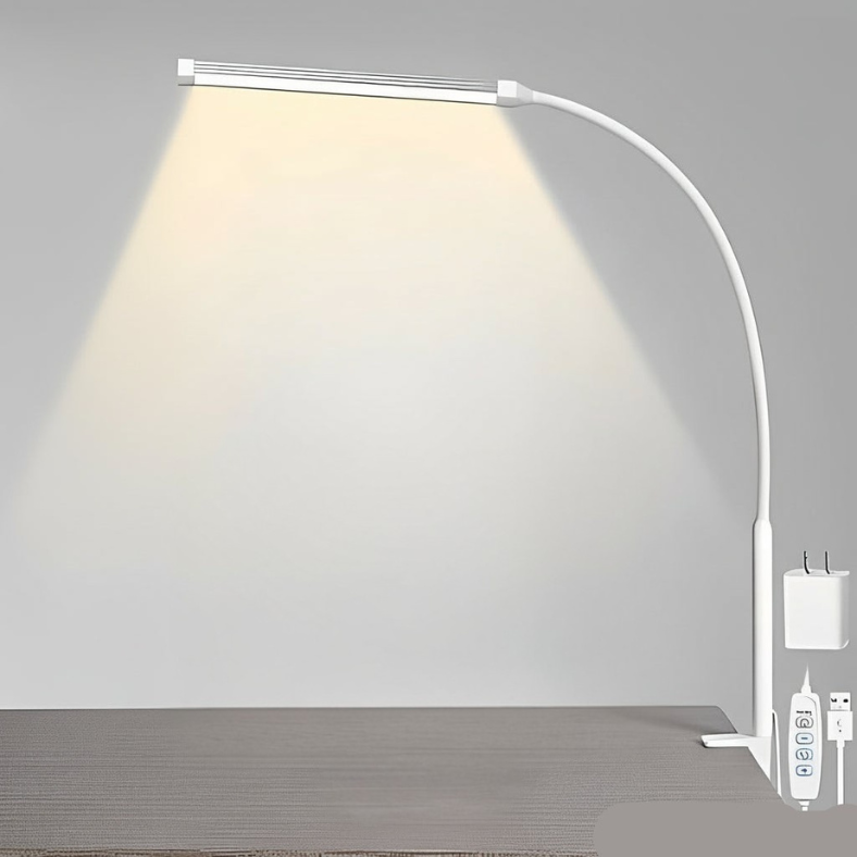 Adjustable LED Desk Lamp with Gooseneck Clamp - 3 Brightness Levels for Home Office & Study
