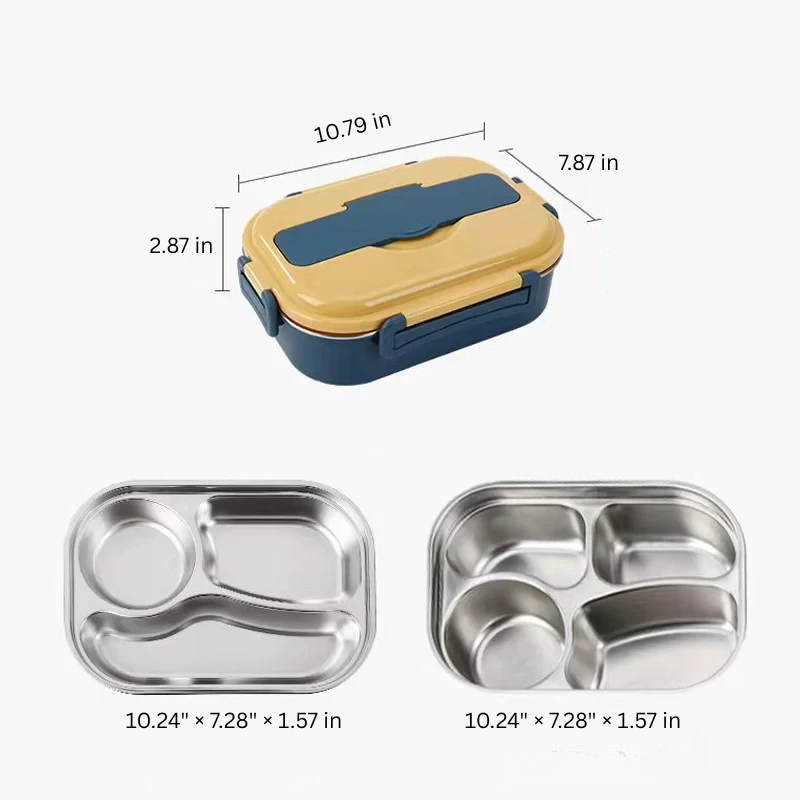 Stainless Steel Thermal Lunch Box with 4 Compartments - Insulated Food Container for Hot & Cold Meals
