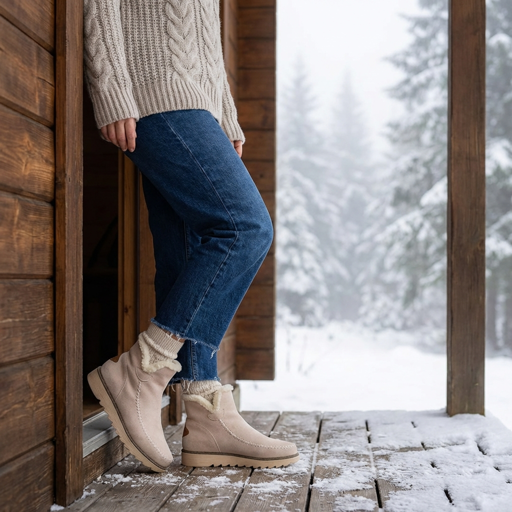 Fur-Lined Slip-On Ankle Boots for Women - Cozy & Stylish Winter Footwear