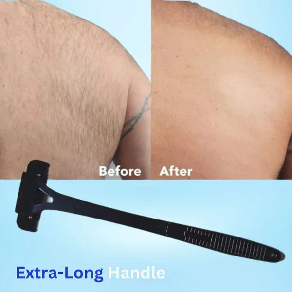 Men's Dual Blade Back Shaver - Manual Groomer with Ergonomic Folding Handle for Effortless Grooming