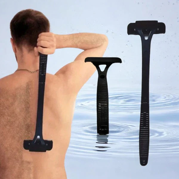 Men's Dual Blade Back Shaver - Manual Groomer with Ergonomic Folding Handle for Effortless Grooming