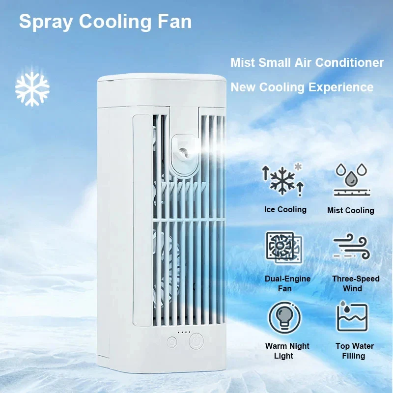 Compact Mini Portable Air Conditioner Desk Fan with Spray Cooling Technology - Ideal for Home, Office, and Travel