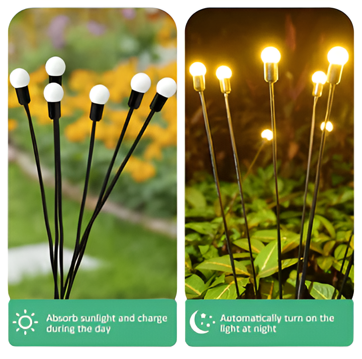 Solar-Powered Firefly Garden Lights - Decorative Outdoor LED String Lights for Patios, Pathways, and Landscaping