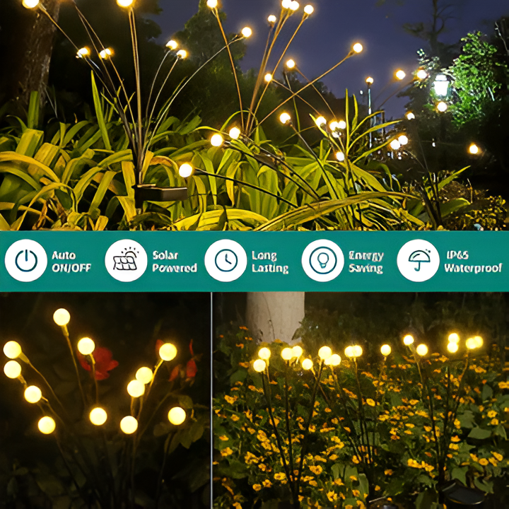 Solar-Powered Firefly Garden Lights - Decorative Outdoor LED String Lights for Patios, Pathways, and Landscaping