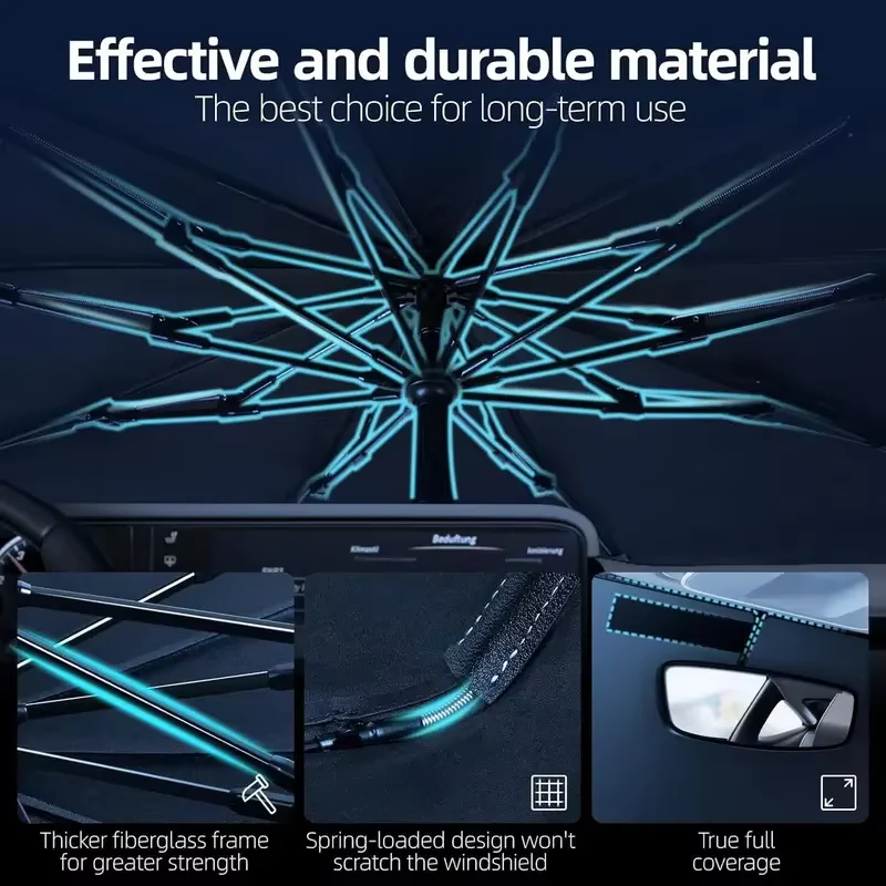 Premium Foldable Windshield Sun Shade - UV Blocking Car Umbrella Sunshade for Maximum Protection