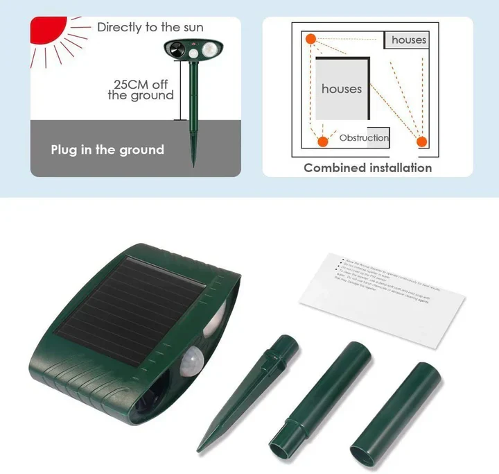 Solar-Powered Ultrasonic Chipmunk Repeller - Eco-Friendly Pest Control Device for Gardens and Yards