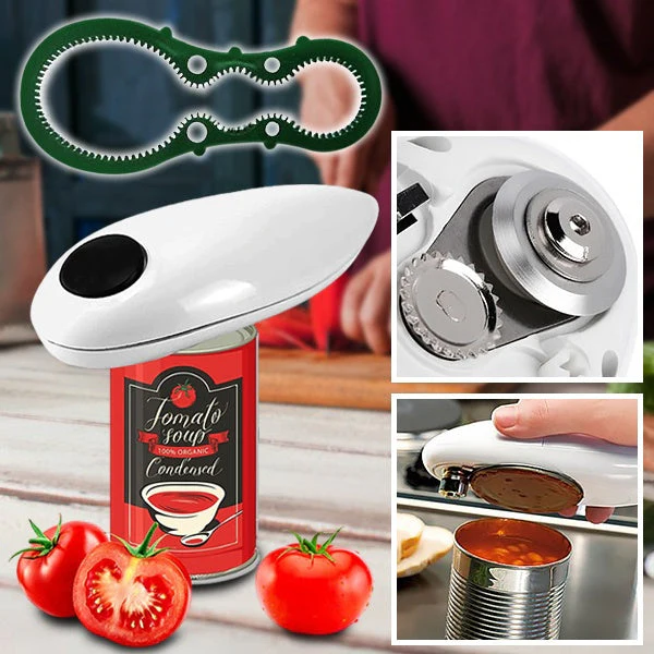Automatic Hands-Free Electric Can Opener with Integrated Bottle Opener – Effortless Kitchen Tool for Easy Opening