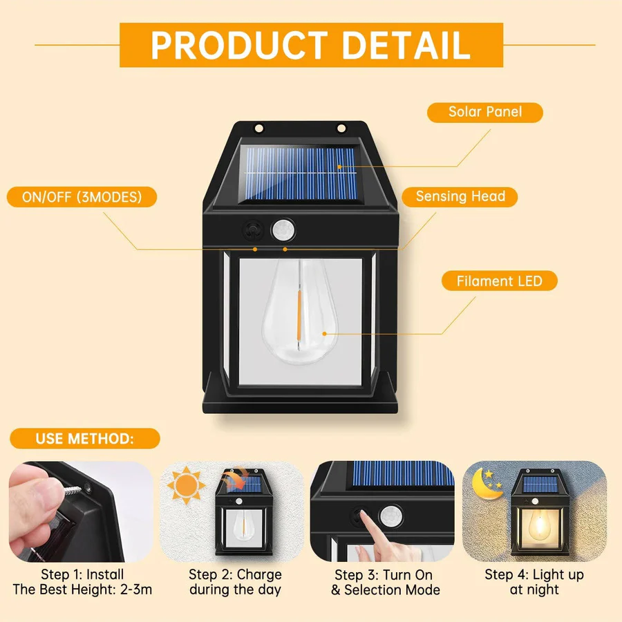 Set of 2 Solar Wall Lamps for Outdoor Use - Energy-Efficient LED Lighting for Patios, Gardens, and Pathways
