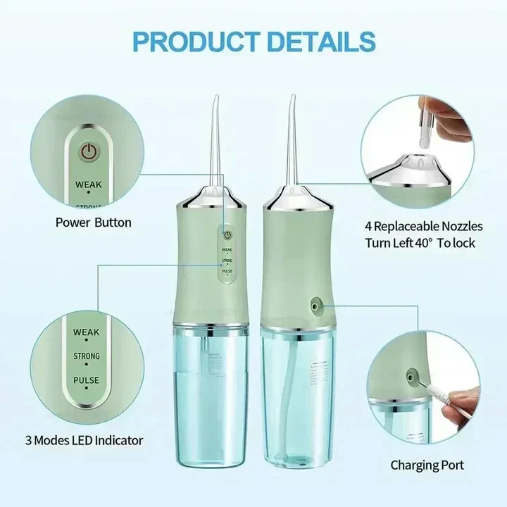 Rechargeable Water Flosser with Interchangeable Nozzles - Portable Dental Care Solution for Effective Oral Hygiene