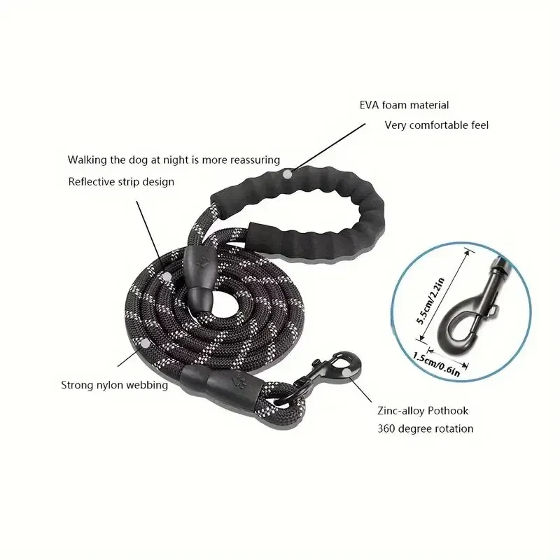 Reflective Dog Leash with Padded Handle for Comfort & Safety - Durable, Adjustable Length, Perfect for Night Walks