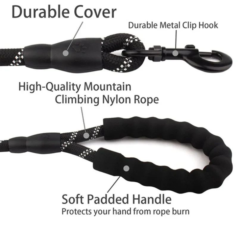 Reflective Dog Leash with Padded Handle for Comfort & Safety - Durable, Adjustable Length, Perfect for Night Walks