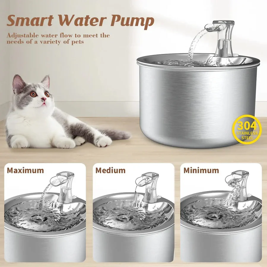 Automatic Stainless Steel Cat Water Fountain with Filter & Motion Sensor – Fresh, Clean Water for Your Feline Friend