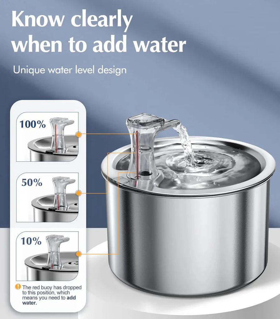 Automatic Stainless Steel Cat Water Fountain with Filter & Motion Sensor – Fresh, Clean Water for Your Feline Friend