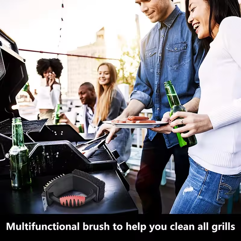 3-in-1 Grill Brush with Durable Brass Bristles & Heavy-Duty Scraper - Perfect for BBQ Cleaning