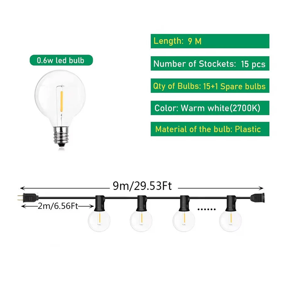 Energy-Efficient LED Outdoor String Lights - Weatherproof, 50ft Decorative Lighting for Patios, Gardens, and Events