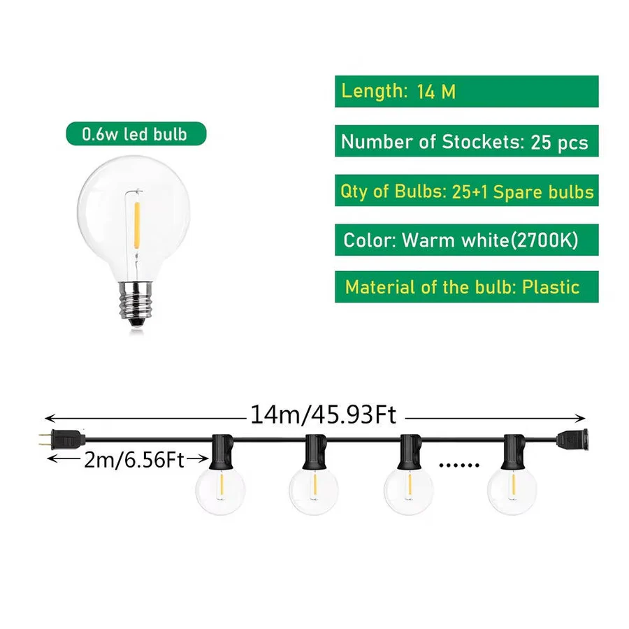 Energy-Efficient LED Outdoor String Lights - Weatherproof, 50ft Decorative Lighting for Patios, Gardens, and Events