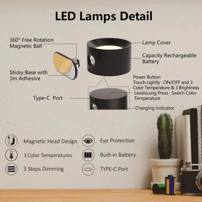 360° Rotatable Rechargeable Wall Light - Versatile and Portable LED Fixture for Indoor & Outdoor Use