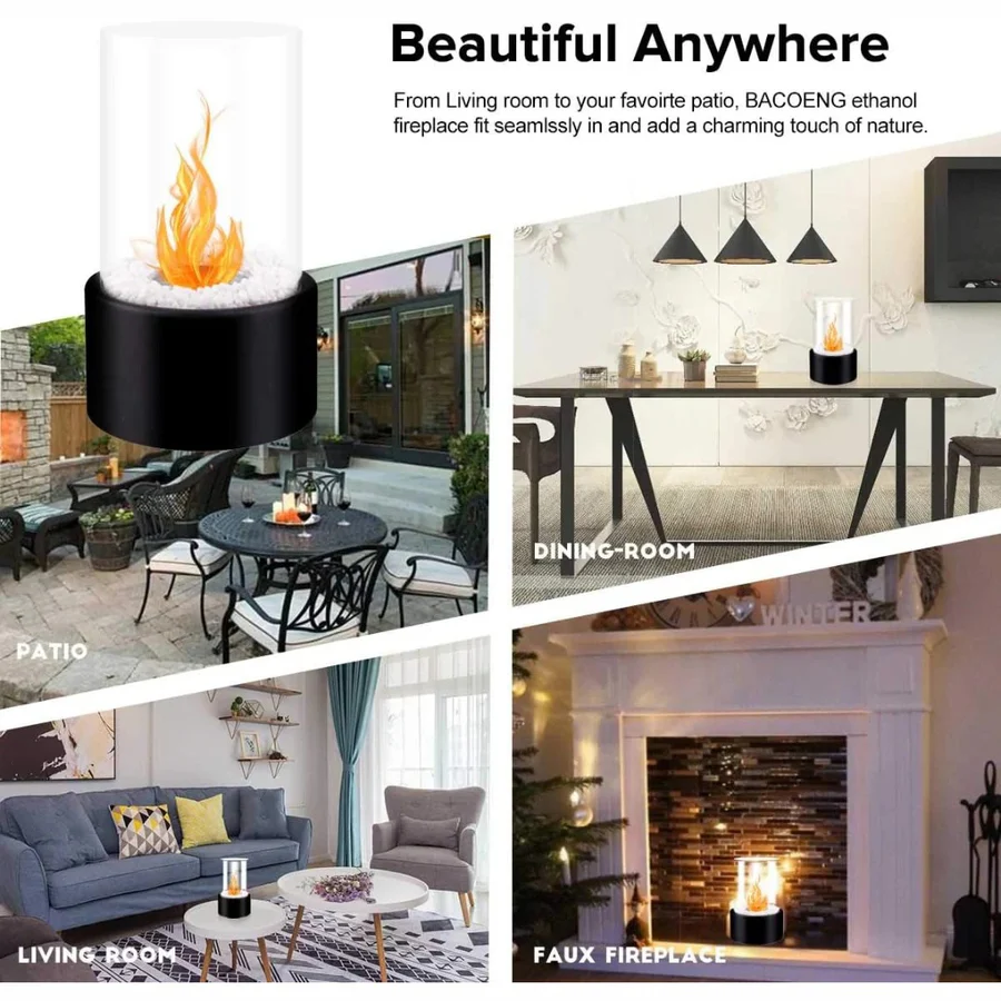 Compact Mini Portable Glass Tabletop Fireplace - Elegant Indoor/Outdoor Decorative Heater