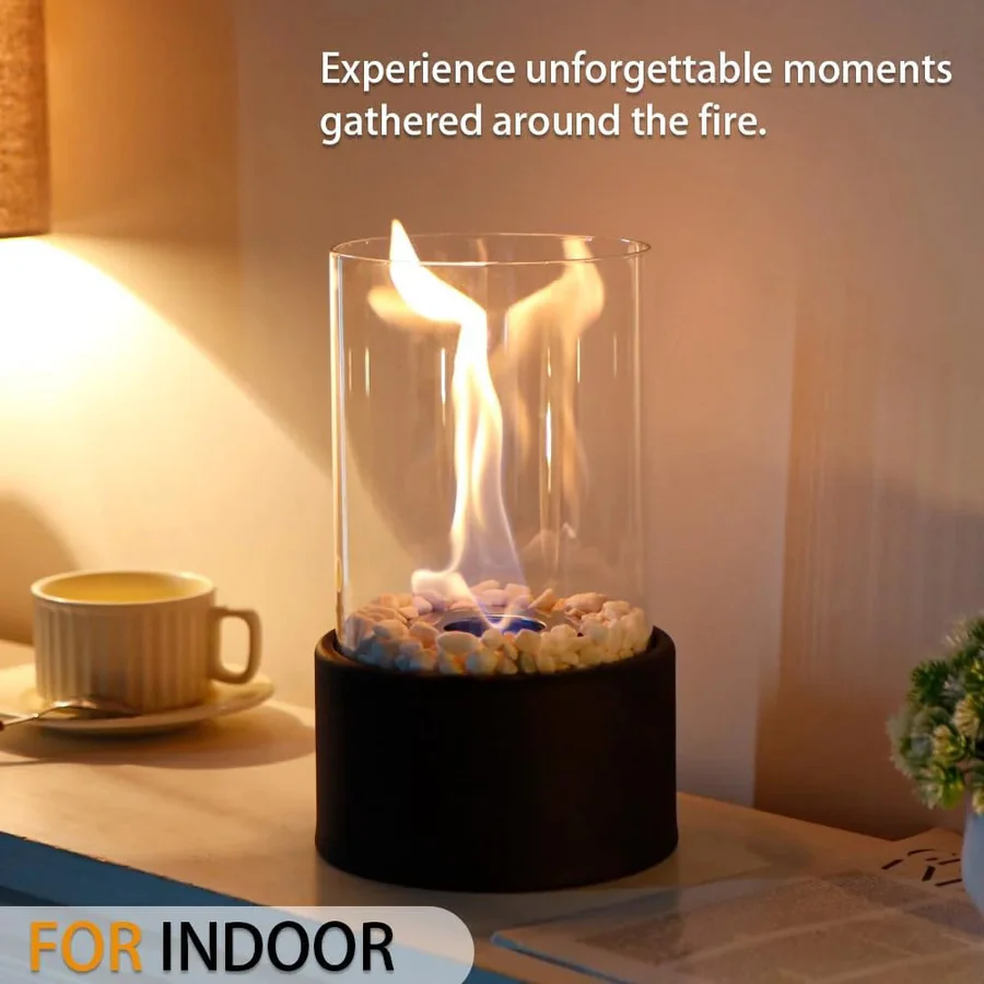 Compact Mini Portable Glass Tabletop Fireplace - Elegant Indoor/Outdoor Decorative Heater