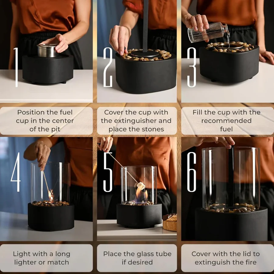 Compact Mini Portable Glass Tabletop Fireplace - Elegant Indoor/Outdoor Decorative Heater