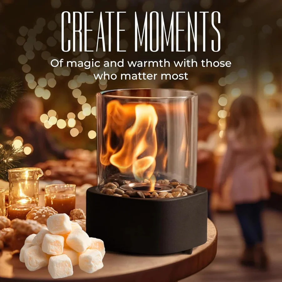 Compact Mini Portable Glass Tabletop Fireplace - Elegant Indoor/Outdoor Decorative Heater