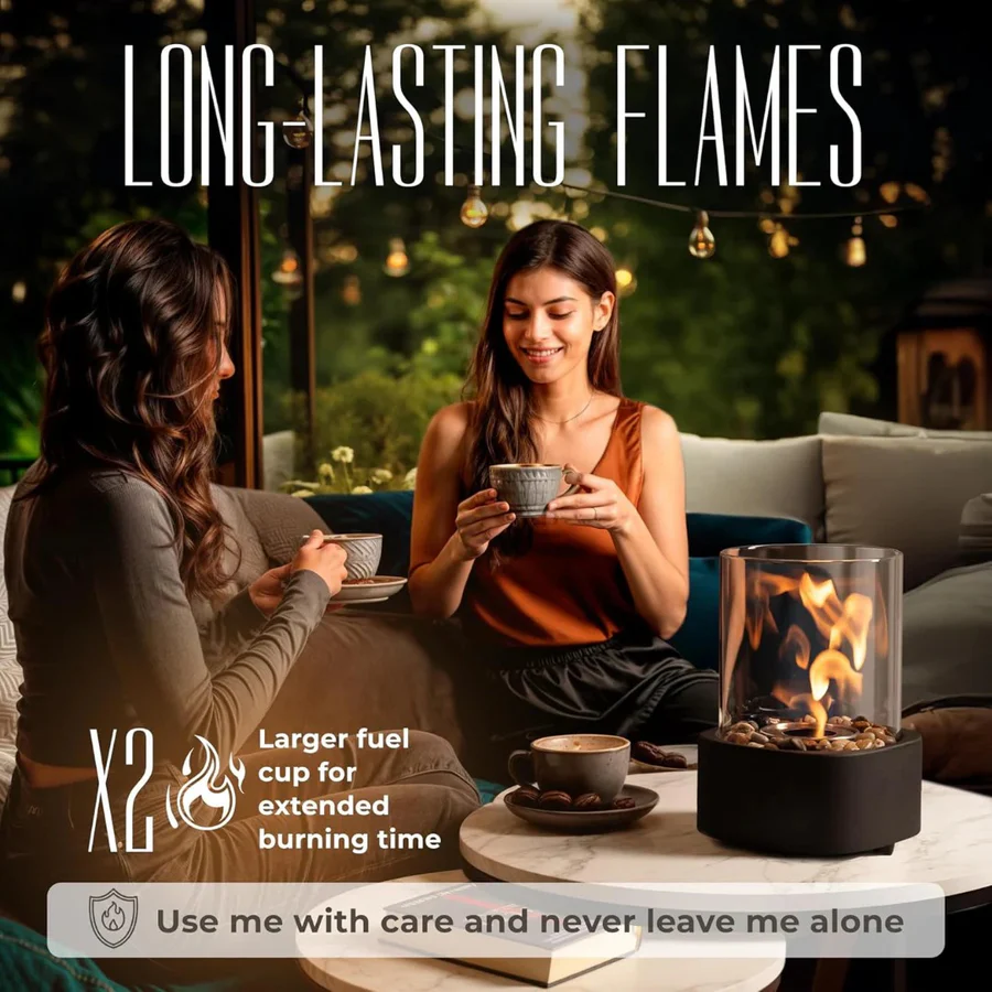 Compact Mini Portable Glass Tabletop Fireplace - Elegant Indoor/Outdoor Decorative Heater