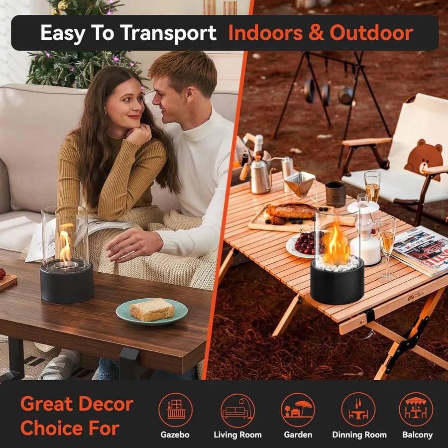 Compact Mini Portable Glass Tabletop Fireplace - Elegant Indoor/Outdoor Decorative Heater