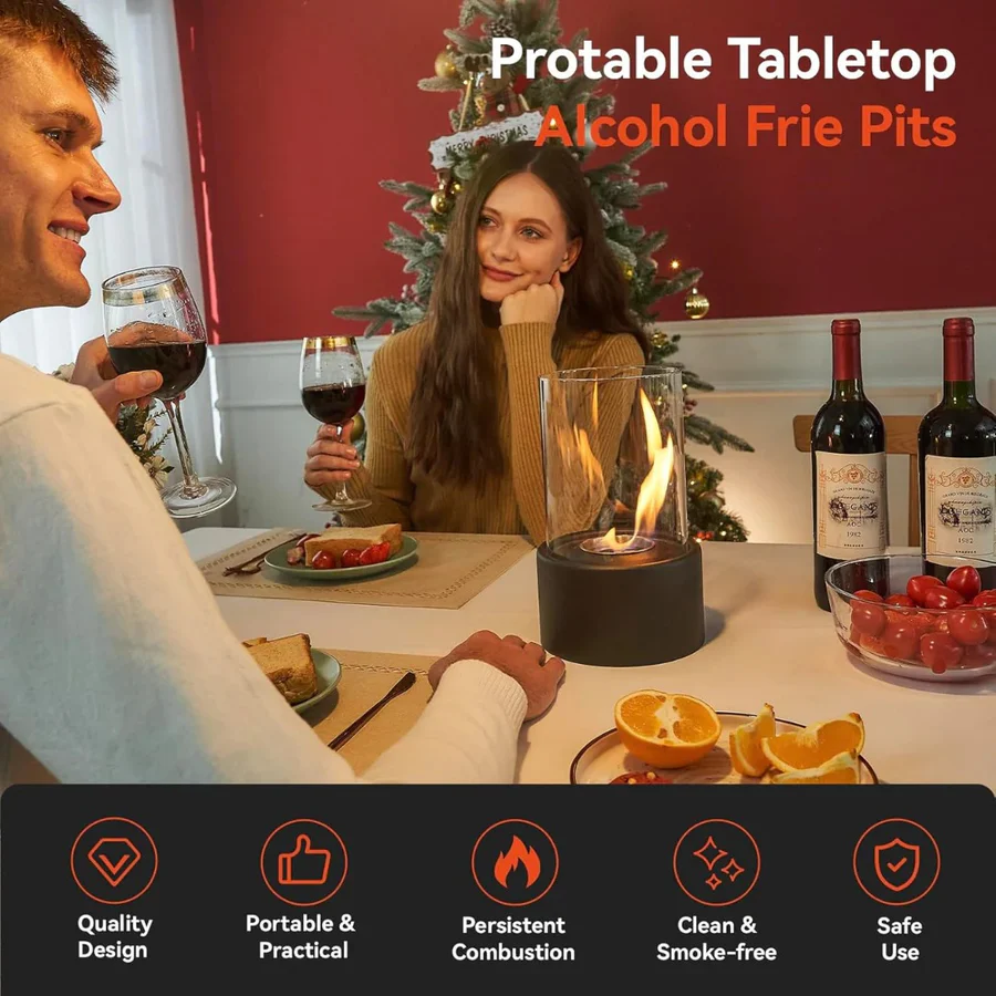 Compact Mini Portable Glass Tabletop Fireplace - Elegant Indoor/Outdoor Decorative Heater