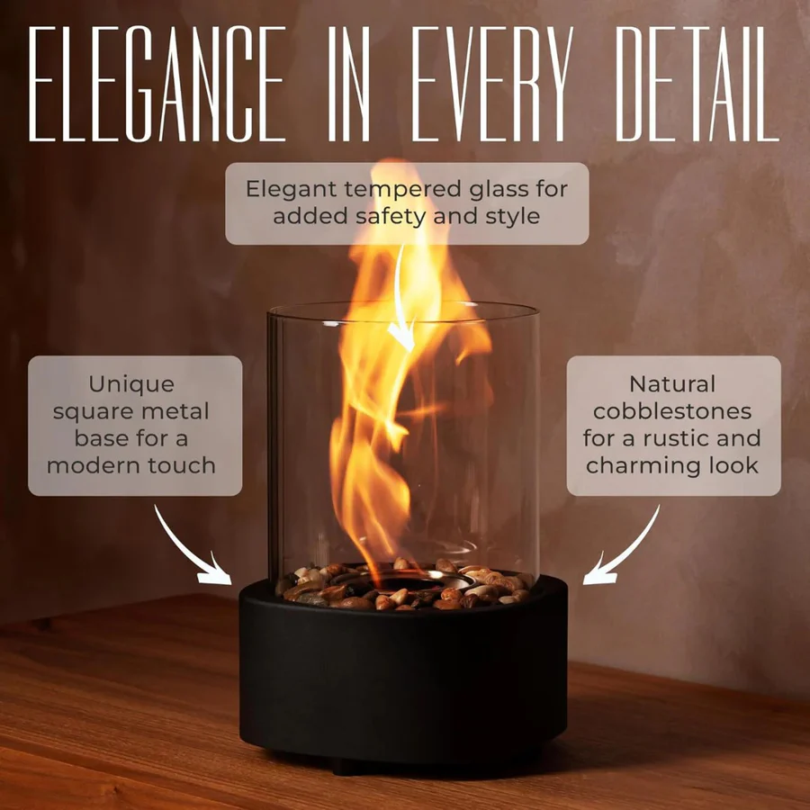 Compact Mini Portable Glass Tabletop Fireplace - Elegant Indoor/Outdoor Decorative Heater