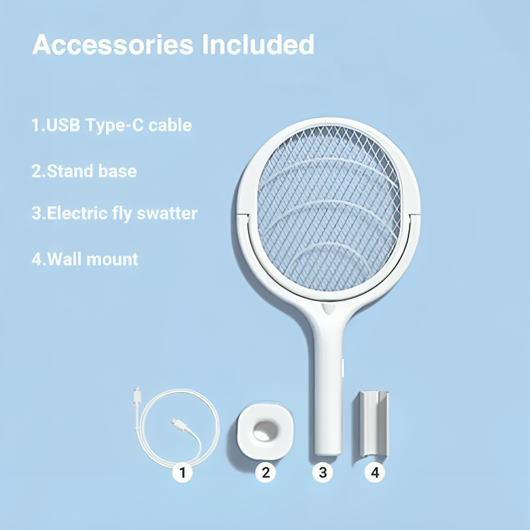 5-in-1 Fast Charging Bug Zapper Racket - Electric Insect Killer, Rechargeable Mosquito Swatter with LED Light