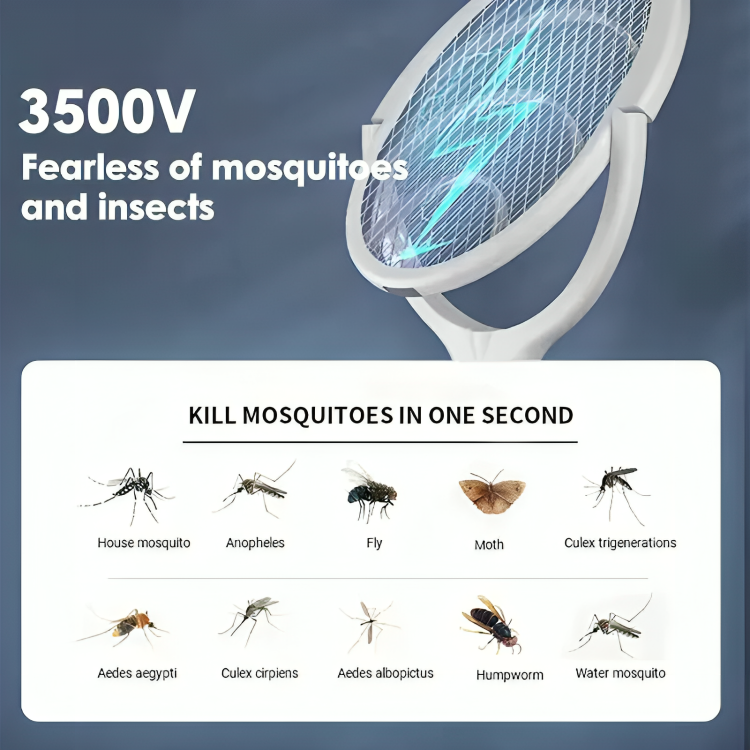 5-in-1 Fast Charging Bug Zapper Racket - Electric Insect Killer, Rechargeable Mosquito Swatter with LED Light