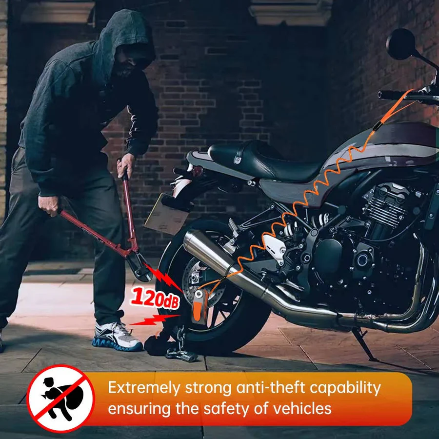 120dB Motorcycle Disc Lock Alarm - High-Security Anti-Theft Device with Loud Siren for Motorcycles and Scooters