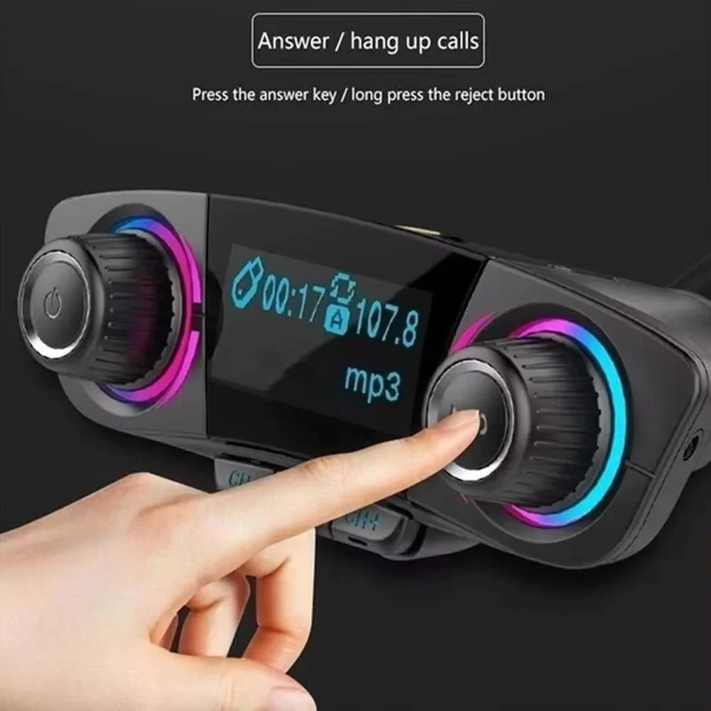 Bluetooth 5.0 Car FM Transmitter with Dual USB Charger - Wireless Hands-Free Calling & Music Streaming