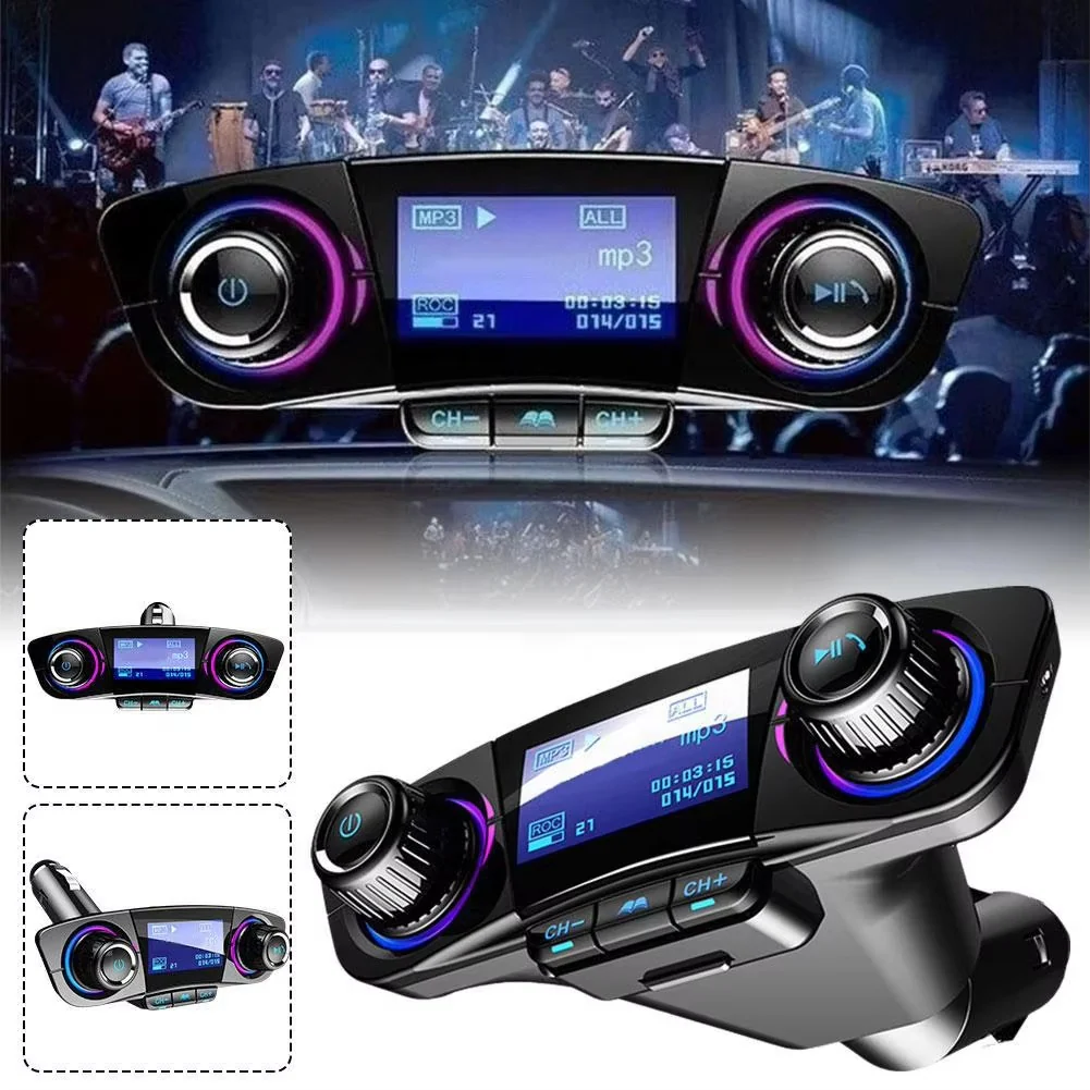 Bluetooth 5.0 Car FM Transmitter with Dual USB Charger - Wireless Hands-Free Calling & Music Streaming