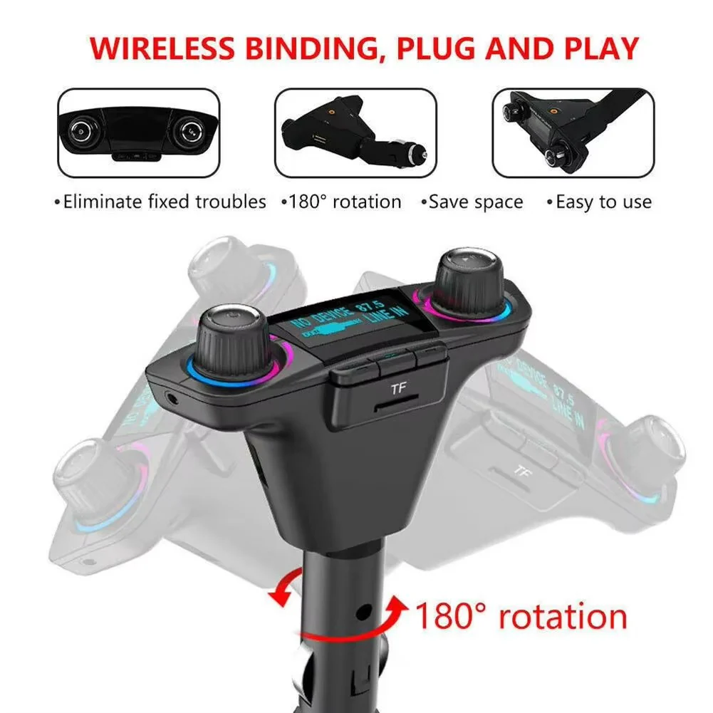 Bluetooth 5.0 Car FM Transmitter with Dual USB Charger - Wireless Hands-Free Calling & Music Streaming