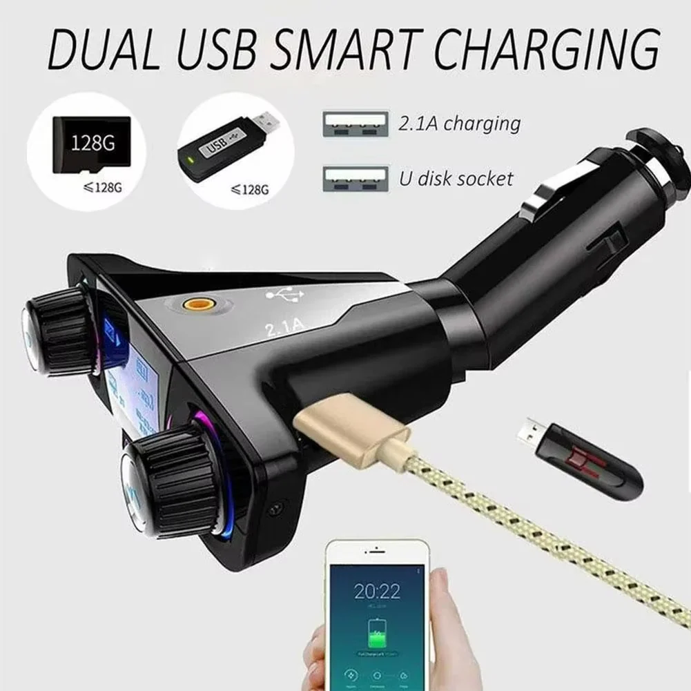 Bluetooth 5.0 Car FM Transmitter with Dual USB Charger - Wireless Hands-Free Calling & Music Streaming