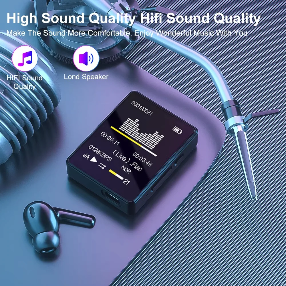 Compact Bluetooth MP3 Music Player - High-Quality Stereo Audio & Video Playback, Portable Design