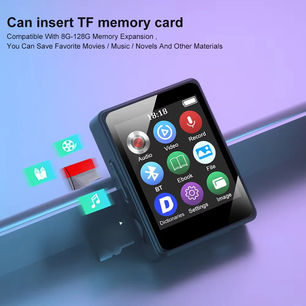 Compact Bluetooth MP3 Music Player - High-Quality Stereo Audio & Video Playback, Portable Design