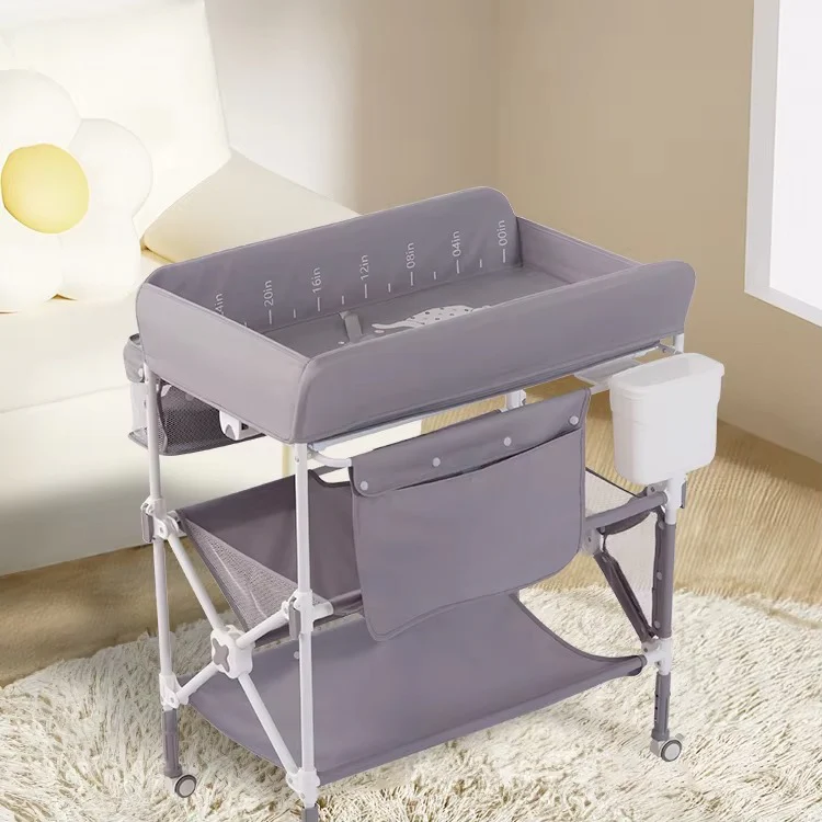 Adjustable Height Foldable Baby Changing Table with Integrated Bath - Space-Saving Design for Convenient Diaper Changes