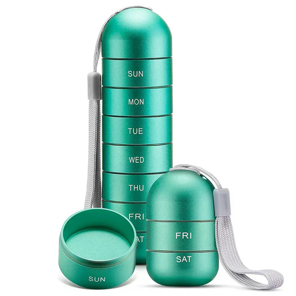 7-Day Aluminum Travel Pill Organizer Case with Compartments – Durable & Lightweight Medication Holder for Vitamins & Supplements