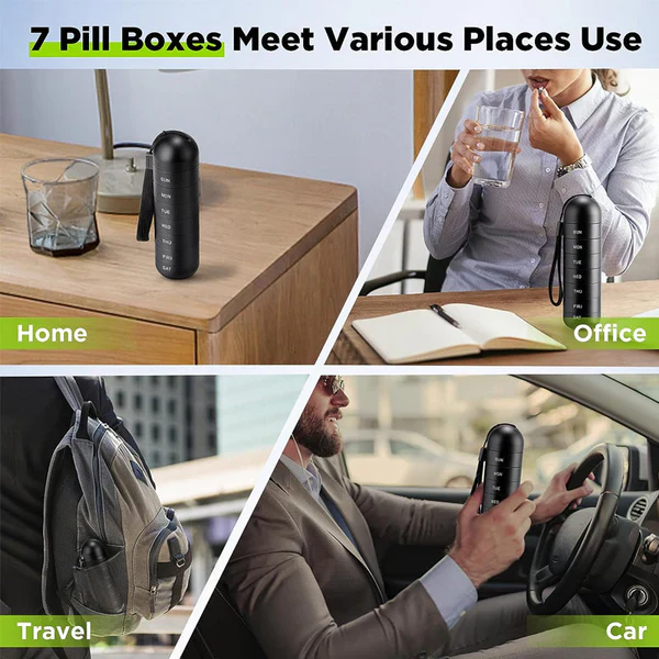7-Day Aluminum Travel Pill Organizer Case with Compartments – Durable & Lightweight Medication Holder for Vitamins & Supplements