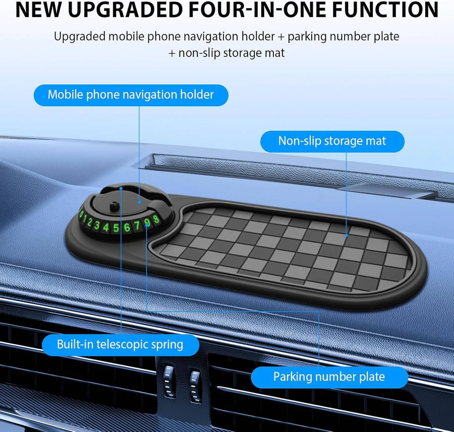 Universal Car Phone Holder with Anti-Slip Dash Mat - Adjustable, Secure Fit for All Smartphones
