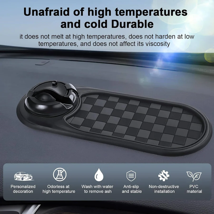 Universal Car Phone Holder with Anti-Slip Dash Mat - Adjustable, Secure Fit for All Smartphones
