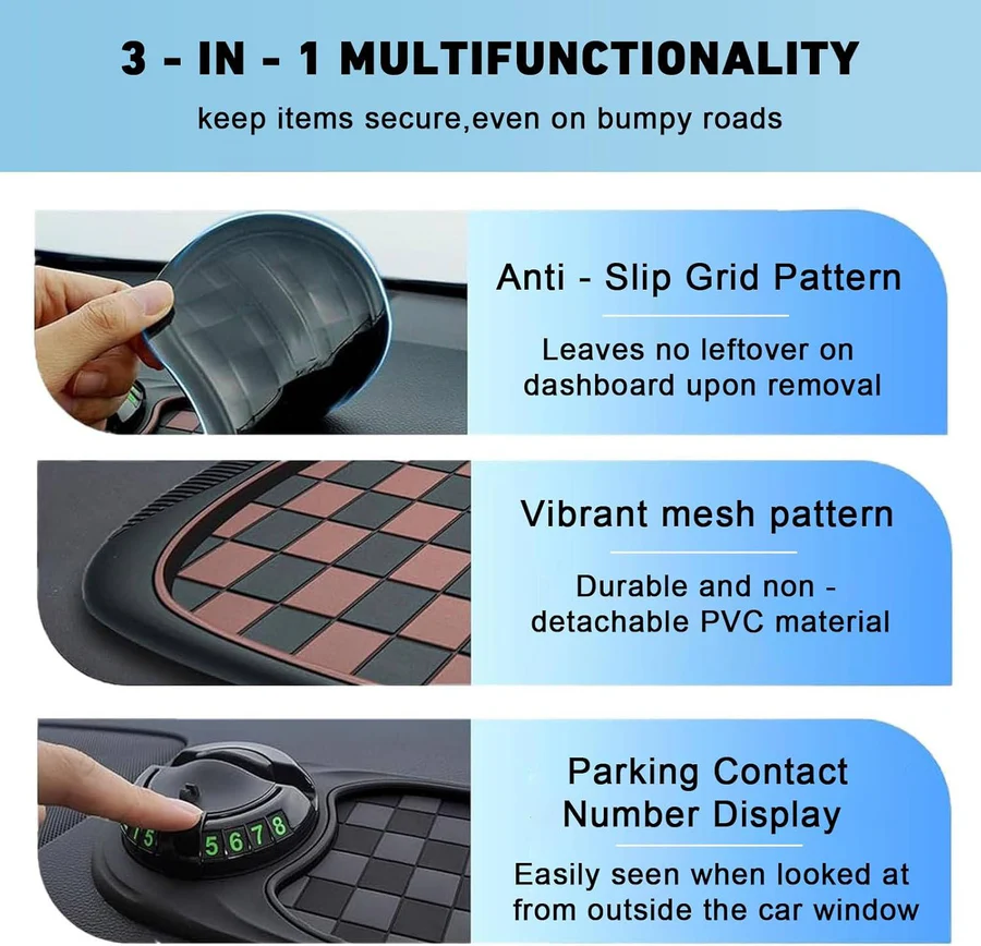 Universal Car Phone Holder with Anti-Slip Dash Mat - Adjustable, Secure Fit for All Smartphones