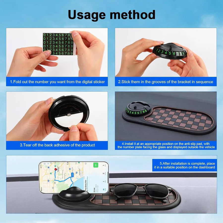 Universal Car Phone Holder with Anti-Slip Dash Mat - Adjustable, Secure Fit for All Smartphones