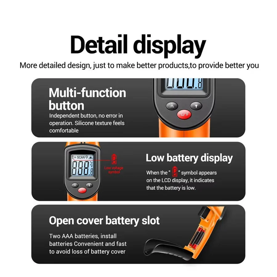 Infrared Laser Thermometer - Non-Contact Digital Temperature Gun for Accurate Measurement