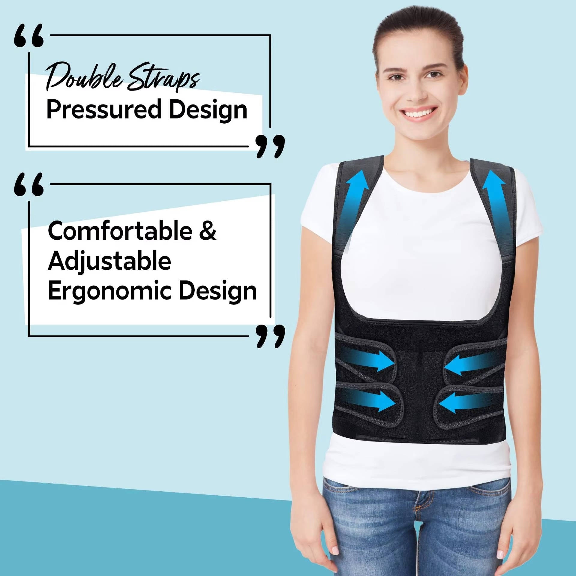Adjustable Back Support Brace with 5 Flexible Rods & Breathable Mesh for Maximum Comfort