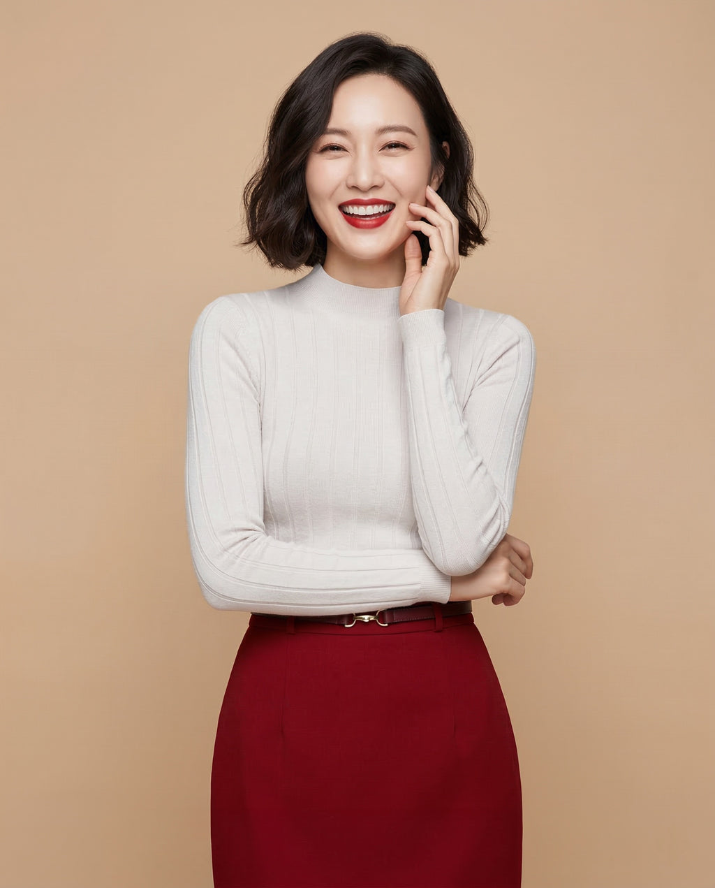 Ivory Sculpt Ribbed Mock-Neck Top