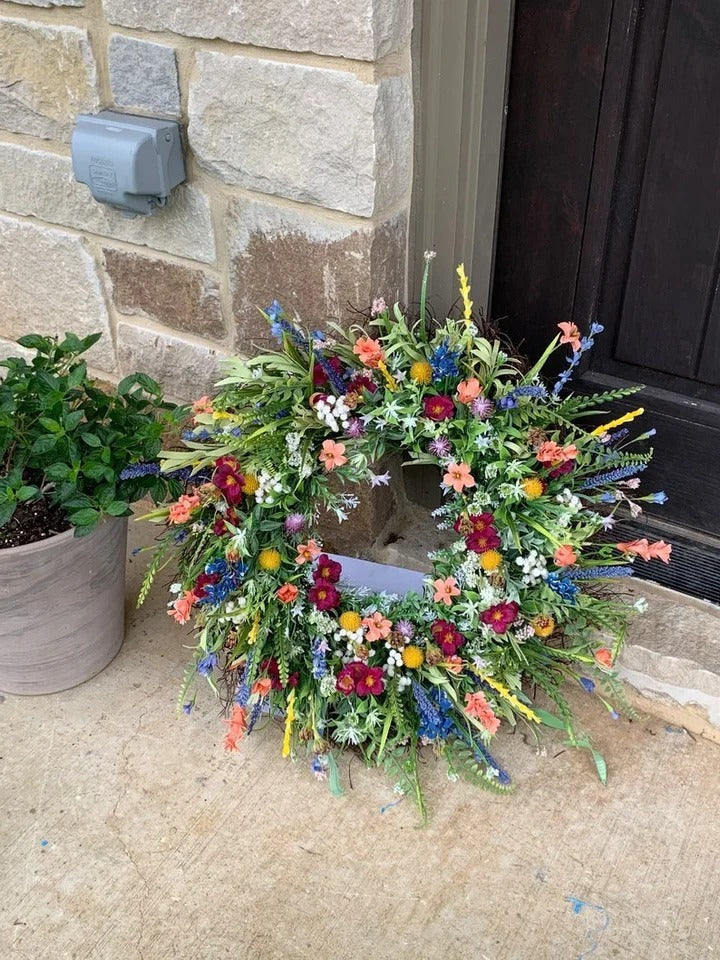 Texas Wildflower Wreath - Handcrafted Floral Decor for Home & Garden | Rustic Texas Charm