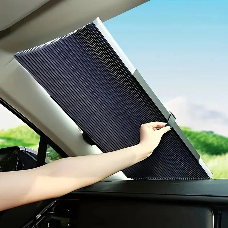 Retractable Car Windshield Sunshade Curtain Set - Front & Rear Protection for UV Rays & Heat Reduction